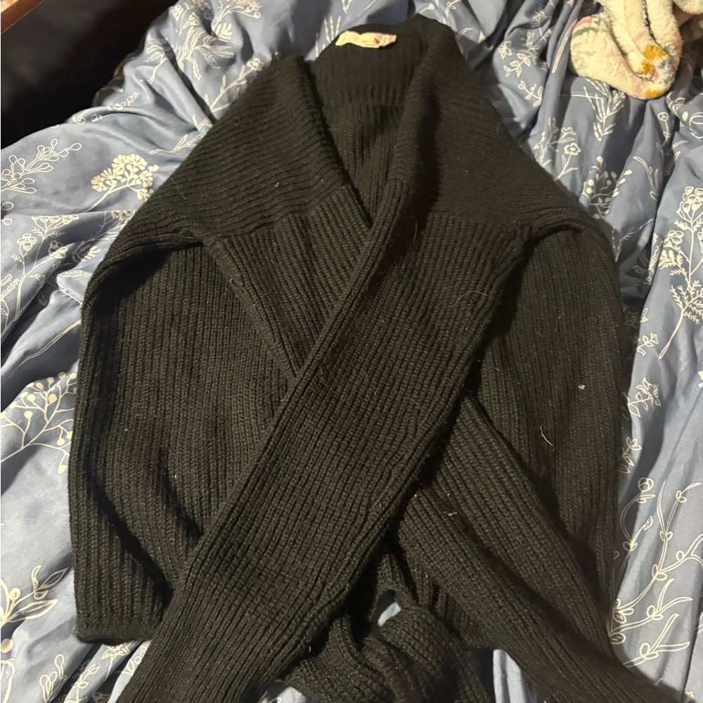 Pink Republic Black Ribbed Knit Wrap Sweater